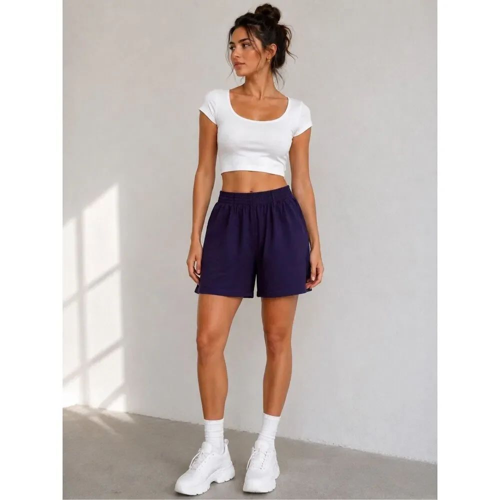 Woman Within Navy Cotton Blend Bermuda Shorts Elastic Waist Plus Size 1X Casual
